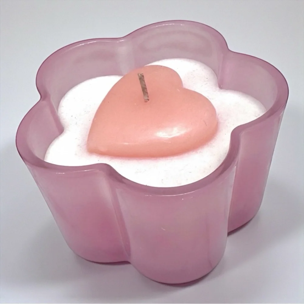 Anthropologie Pink Heart Candle Floral Glass Jar NWT
